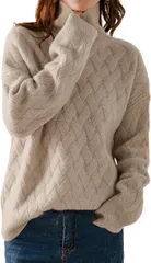 ONE UMB(ワン アンブ) ハイネックセーター レディース タートルネック ニット トップス オフィスカジュアル ケーブル編みニット 着痩せ お呼ばれ(ベージュ,  L)