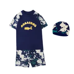 ☆ 半袖 ☆ 5T(90cm) ☆ キッズ 水着 3点セット yk908211 水着 キッズ男の子 3点セット 長袖 短袖 半袖 ラッシュガード スイムキャップ キャップ 上下セパレート 半ズボン ハーフパンツ 紫外線対策 日焼け対策 ジュニア プール 海