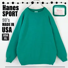 Hanes SPORT ヘインズスポーツ★90s USA製★ラグランスウェット★コットンアクリル★無地 プレーン★USAメンズXL 2312D032