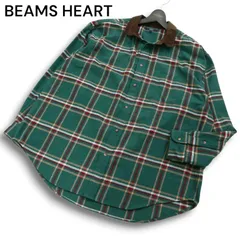BEAMS HEART ビームス ハート 秋冬 コーデュロイ切替★ 長袖 オーバーサイズ チェック ネル シャツ Sz.L メンズ