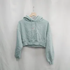 ◇ ⊇ FILA フィラ 裏起毛 クロップド丈 長袖 パーカー サイズM ライトブルー系 レディース E  【1502180016837】