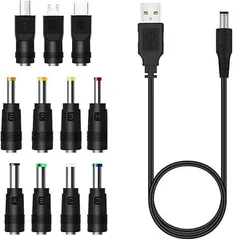 USB DC電源供給ケーブル DC ジャック 変換 アダプタ11 in 1 ユニバーサル USB-DC電源ケーブルusb dc 変換 ケーブル 5.5x2.1mm 長さ1m (3.5 * 1.35mm 、4.0 * 1.7mm 、4.8 *