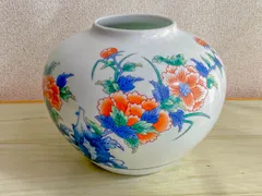 【KK094】有田焼　花瓶　伊万里 鍋島焼 色鍋島 和泉作　直径約20cm　高さ約16cm　陶磁器 焼物 花器 華道 生け花 フラワーベース