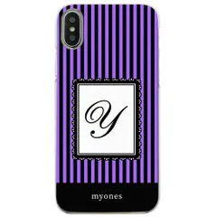 【新品未使用】iPhone11 Pro Max アイフォン11プロマックス クリア ハードケース ( ストライプパープル  イニシャルY ) ボーダー ストライプ イニシャル アルファベット