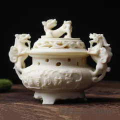 大香炉 翡翠 龍 銅製 彫刻 置物 開運 金運 風水 骨董 古美術