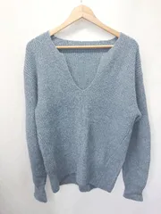 ■ ⊇ SENSE OF PLACE センスオブプレイス オーバーサイズ 長袖 Vネックニットプルオーバー サイズF ブルー系 レディース E  【1411130004995】