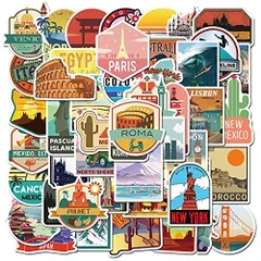 【人気商品】スーツケース ノートパソコン シールパック バイク 旅行都市ツアー防水デカール 50枚入り ヘルメットなど適用 旅行都市ステッカーセット