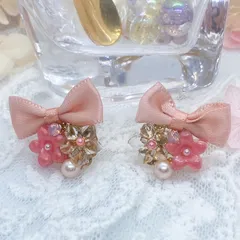 リボン ピアス ピンク No174