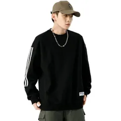 L_ブラック [Maioule] トレーナー メンズ 薄手 無地 おしゃれ スウェット tシャツ 長袖 プルオーバー 春 秋 冬 ゆったりカジュアル 丸首 やわらかい 軽い 4色 M-2XL (WY03-ブラック-L)