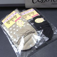 ［socks32］ベージュ・ドット柄＆ブラック花柄ソックス2足セット 23-25