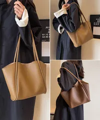 ポーチ付き トートバッグ レディース 肩掛け 鞄 韓国風 エコレザーバッグ 2点セット 大容量 カバン シンプル 通学 通勤 かばん 無地 ハンドバッグ 大人上品 バッグ インバッグ 合皮 OL 手提げ bag 合皮