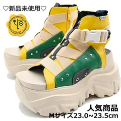 ☆新品未使用・美品☆ Mサイズ 23cm~23.5cm ヨースケ YOSUKE 厚底 ブーツサンダル レディース マルチコンビ 厚底サンダル スニーカーサンダル 約11cm厚底フラットソール　MY275-446