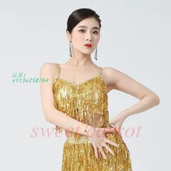 トップスのみ スパンコール衣装 ダンス衣装 お洒落 ラテンダンス レディース レッソン着 社交ダンス 練習着 ステージ衣装 コスチューム ダンスウェア  vii3v258764