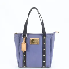 美品 ルイヴィトン アンティグア カバ MM M40087 レザー トート バッグ 肩掛け ショルダー ハンド ブルー レディース RRE CQ38-6【中古】