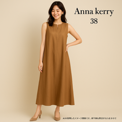 AB0438 Anna Kerry ノースリーブワンピース 38サイズ ブラウン系 ゆったりシルエット 春 夏