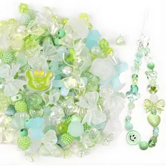 新品 aninako ビーズ ミックス デコパーツ 100g約120個 透かしビーズ アクセサリー 手芸 ハンドメイド 材料 初心者向け ネックレス 髪飾り スマホのストラップ 装飾ボールアート用 (グリーン)