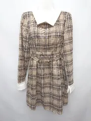 ◇ ◎ evelyn エブリン チェック かわいい 長袖 ミニ丈 ワンピース 表記なし ベージュ マルチ レディース P  【1405090013616】