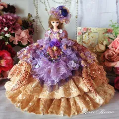 マリーアントワネット ミスティーパープル＆エレガントゴールドのボリュームフリルドールドレス