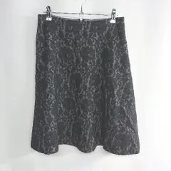 ◇ ⊇ ef-de エフデ 総レース 花柄 膝下丈 フレア スカート サイズ11 ブラック レディース E  【1409240029458】