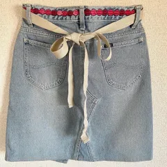 ユーズドデニム ピンク刺繍入りギャルソンエプロン