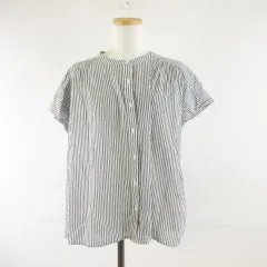無印良品 良品計画 シャツ ブラウス フレンチスリーブ ストライプ 白 黒 M L *A527