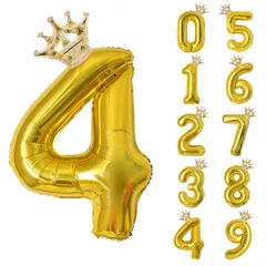 BIIOONES 養楽堂 誕生日 バルーン 数字 パーティー 飾り風船 0-9 王冠 デコレーション装飾 32インチ 大きい バルーン 結婚式 記念日 子供 大人兼用 ゴールド4