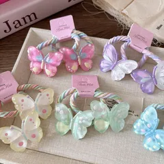 キッズ 子供 ヘアゴム バタフライ 2点セット 蝶々 チャーム カラフル かわいい ヘアアクセサリー ヘアアレンジ