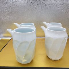 ★さゆり様ご依頼分★手造り白磁2、青白磁2片口二合徳利セット
