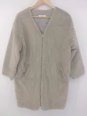 ■ BACK NUMBER バックナンバー 中綿 ボア ジップアップ 長袖 ノーカラー コート サイズF グレージュ レディース P  【1308010004391】