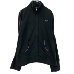 PUMA フリース ジャケット プーマ XL レディース ブラック ピンク フルジップ ワンポイント スポーティー 古着卸 アメリカ仕入 a610-7393