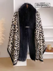 アクセサリー レディース スカーフ 1個 レトロなヒョウ柄とハウンドトゥース柄のジャカード織りスカーフ、フェイクファーの襟付き、秋冬の女性用暖かいデコラティブなスカーフショール ポンチョ、真珠のブローチピン付き、フ