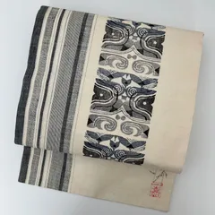 ドークブア■六通柄袋帯　作家物　紬地に木版染　白地　極上の逸品　A44 Yahoo!オークション -「ドークブア 帯」の落札相場・落札価格