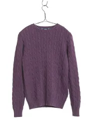 【お得なクーポン配布中!】 ラルフローレン コットン ケーブル ニット セーター レディース S ポロ スポーツ 長袖ニット ワンポイント クルーネック きれいめ パープル