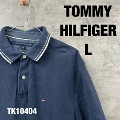 TOMMY HILFIGER トミーヒルフィガー ネイビー ポロシャツ 半袖 L メンズ コットン 刺繍ロゴ クラシック RN77806 USA 海外輸入 古着 TK10404