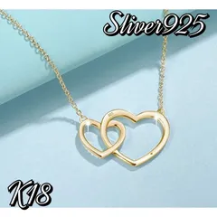 レディース ダブルハートネックレス ゴールド シルバー925 K18