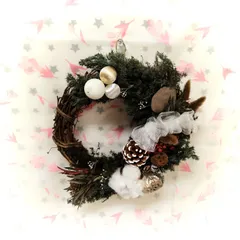 [N-4550] ハンドメイド クリスマスリース ※天然素材のため経年の色あせの場合あり