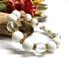 ホワイトオニキス&水晶 パワーストーン ブレスレット 12mm （ゴールド）メンズ・レディース　男性・女性　数珠ブレス　開運  [1]