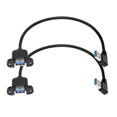 CERRXIAN パネルマウントusbケーブル、usb3.0ケーブル 30cm、USB Aポート(メス) - USB Aポート(オス) 3mmネジ穴付き 左角度 1