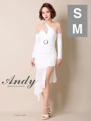 ホワイト【Andy ANDY Fashion Press 07 COLLECTION 】ベルトデザイン/ シフォン/ デザインワンショルダー/ 長袖/ 袖あり/タイト/ ミニドレス/ ロングドレス/ キャバドレス [OK2481-B-2109]