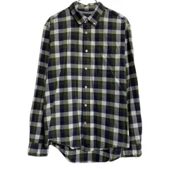 TOMMY HILFIGER 長袖 チェックシャツ L ネイビー ホワイト グリーン系 トミーヒルフィガー ボタンダウン 古着卸 アメリカ仕入 a701-5893のサムネイル