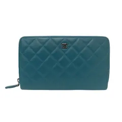 シャネル CHANEL オーガナイザータイプ マトラッセライン ラムスキン ユニセックス 男女兼用 ラウンドファスナー 長財布  エメラルドグリーン【中古】