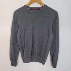 TOMMY HILFIGER トミーヒルフィガー ニットセーター ワンポイントロゴ グレー Mサイズ メンズ 古着 アメカジ