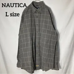 【NAUTICA】ワンポイント 刺繍ロゴ チェック柄　長袖シャツ　グレー　US古着 L