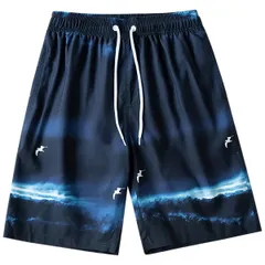 メンズ 水着 海パン スイムパンツ ハーフ丈 ウエストゴム＋調整紐付き メッシュインナー ポケット付き 大人 グラデーション リゾート プール 海 夏 青 紺 mm-008