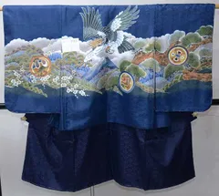 七五三 五歳 男児 羽織・着物・襦袢3点セット L寸 豪華絢爛 綸子地 鷹と富士 濃紺地 5歳 五才 5才 祝着 男の子 NO41808-2のサムネイル