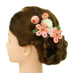 髪飾り 成人式 振袖 前撮り 袴 花 2点セット ピンク 薄ピンク ベビーピンク 白 ゴールド ちりめん ビラ 玉飾り 組紐 和柄 かん No.9-2980