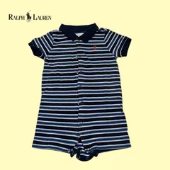 1534◯ RALPH LAUREN ボーダー　ネイビー✖️ブルー　半袖ロンパース