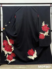 ポリエステル ブランド振袖 和風館 縦銀通し 薔薇 蝶 身丈169cm 躾糸付き MOP367