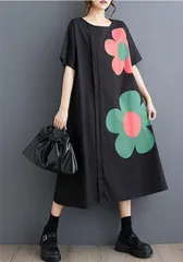 新品 2026新作 モード系 大きいサイズ レディース ロング　個性 ワンピース　花柄　春夏 秋 新品 半袖