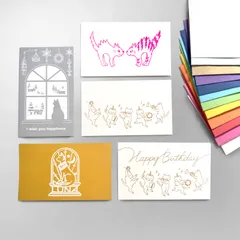 【5種セット】メッセージカード5枚+封筒5枚（ミニカード, 猫,ネコ, ねこ,誕生日,クリスマス,お祝い）琉七